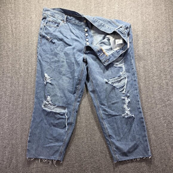 Old Navy Jeans Womens 20 Blue High Rise Slouchy Straight Distressed Raw Hem - Picture 2 of 11